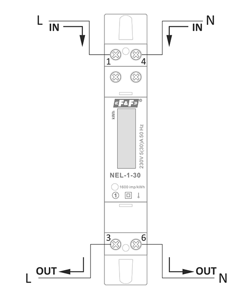 Licznik NEl-1-30 schemat podłączenia
